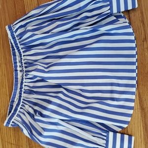 J.Crew Thomas Mason Stripe off the shoulder blouse 4  blue white italian cotton